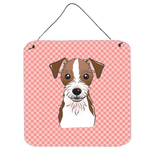 Micasa Checkerboard Pink Jack Russell Terrier Aluminum Metal Wall Or Door Hanging Prints6 x 6 In. MI730521